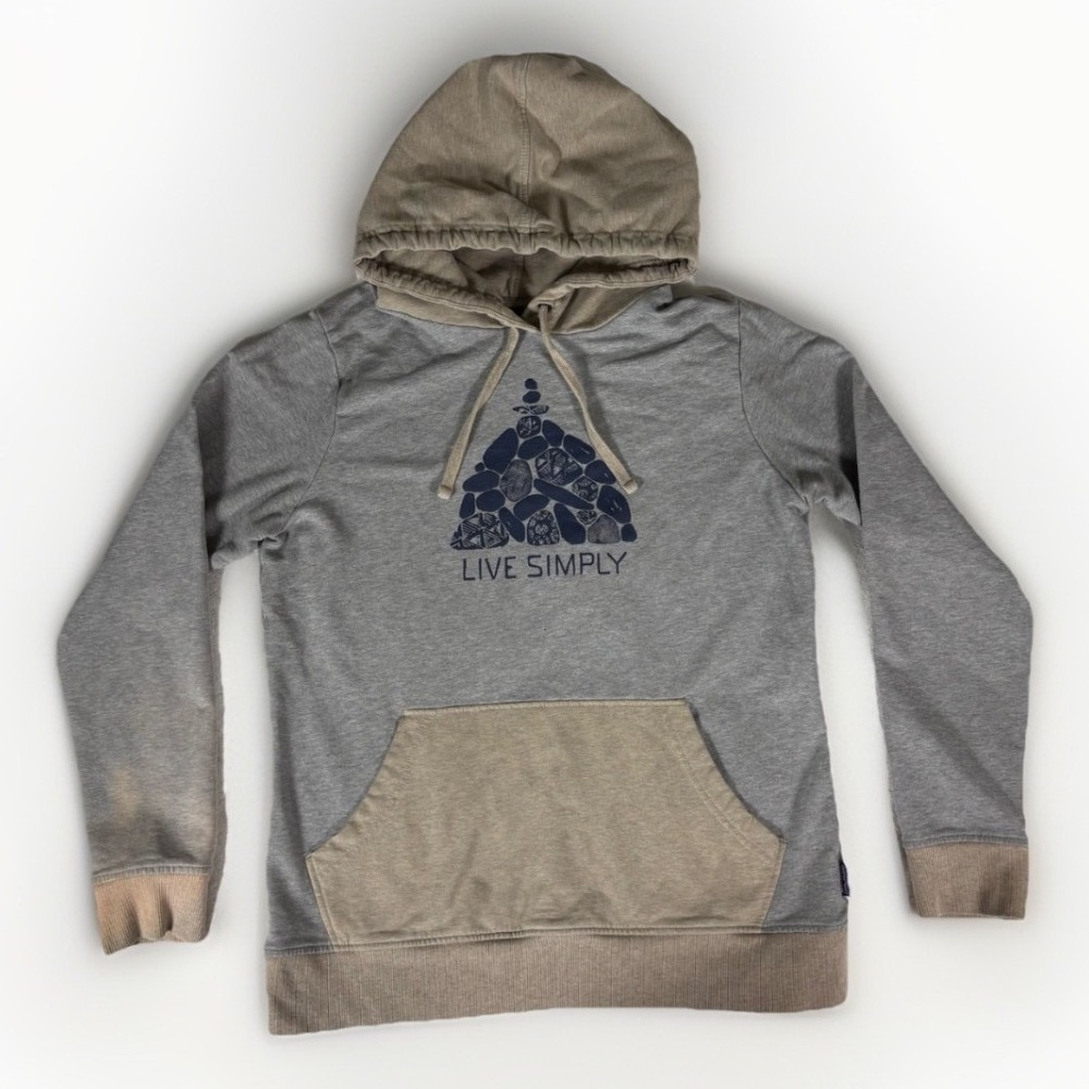 Patagonia Women‎ Graphic Hoodie Small Gray Organic Cotton Live Simply Sweatshirt